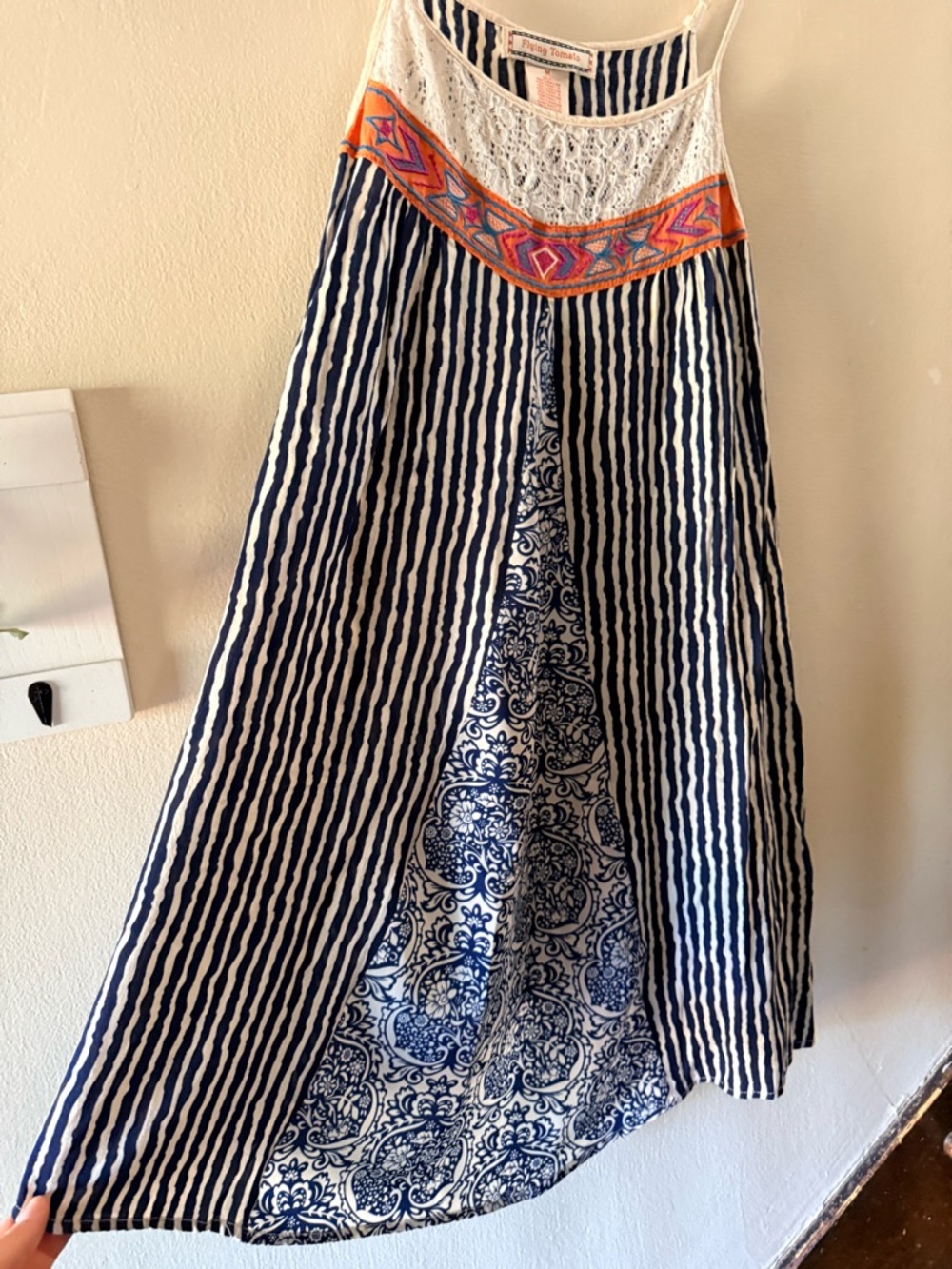 Flying Tomato Navy & White Boho Midi dress with Embroidered neckline - Picture 2 of 10